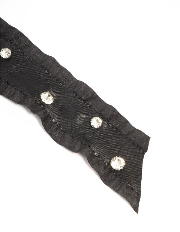 Black Diamante Frill Ribbon Bow Clip