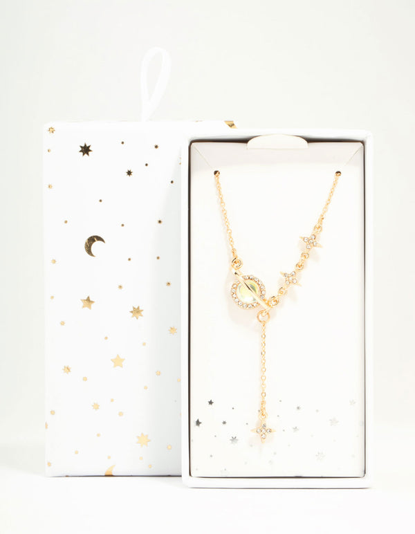 Gold Diamante Planet & Stars Y-Necklace