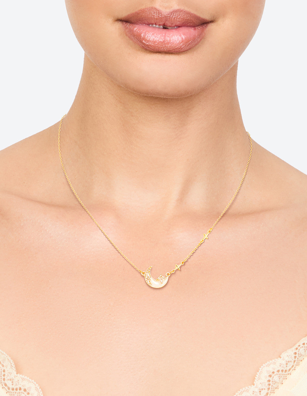 Gold Plated Diamante Celestial Moon Pendant Necklace