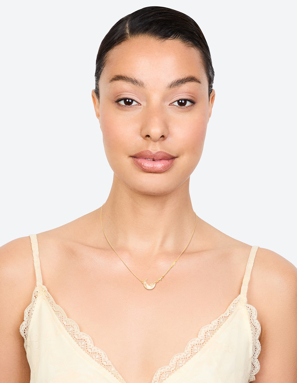 Gold Plated Diamante Celestial Moon Pendant Necklace