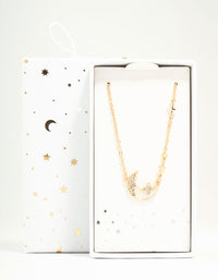 Gold Plated Diamante Celestial Moon Pendant Necklace - link has visual effect only