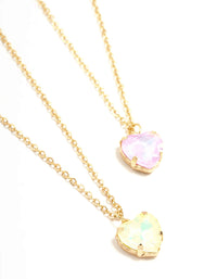 Gold Diamante Heart Necklaces 2-Pack - link has visual effect only