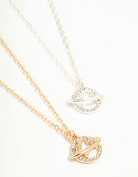 Mixed Metals Diamante Planets Necklaces 2-Pack - link has visual effect only