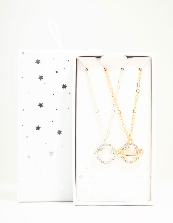 Mixed Metals Diamante Planets Necklaces 2-Pack