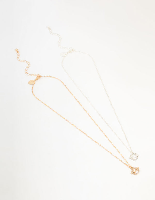 Mixed Metals Diamante Planets Necklaces 2-Pack