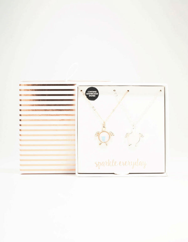 Mixed Metals Semi-Precious Turtle Necklaces 2-Pack