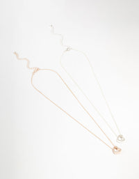 Mixed Metals Diamante Side Heart Necklaces 2-Pack - link has visual effect only