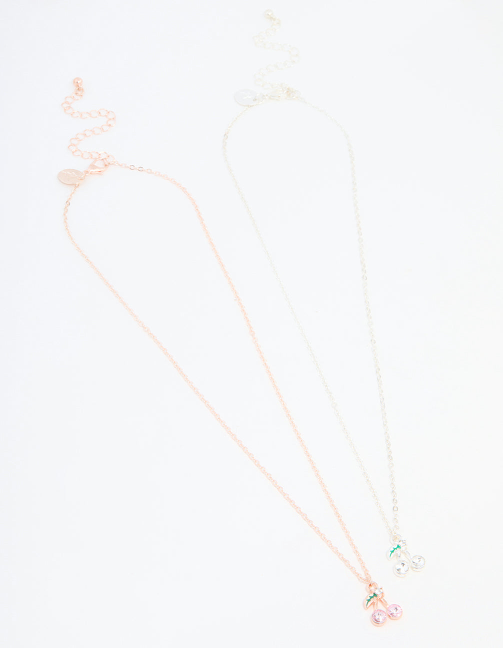 Mixed Metals Cherry Diamante Necklaces 2-Pack