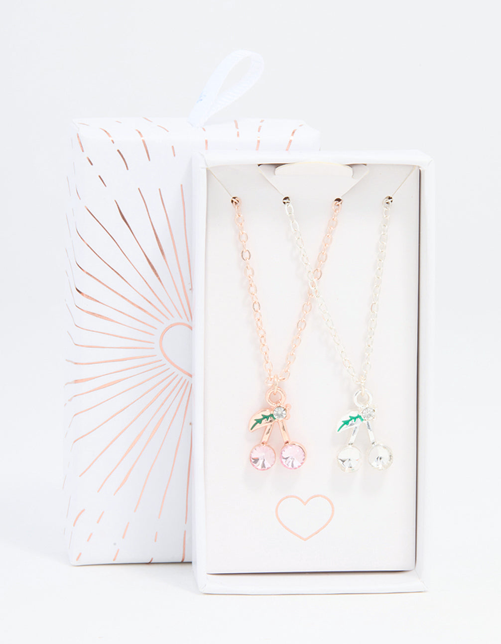 Mixed Metals Cherry Diamante Necklaces 2-Pack