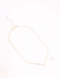 Rose Gold Cubic Zirconia V Necklace & Stud Earrings Set - link has visual effect only