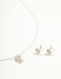Silver Plated  Diamante Butterfly Necklace & Stud Earrings Set - link has visual effect only
