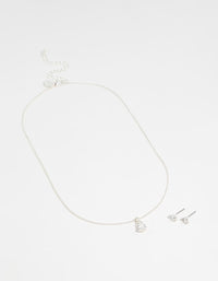 Silver Pear Diamante Necklace & Stud Earrings Set - link has visual effect only