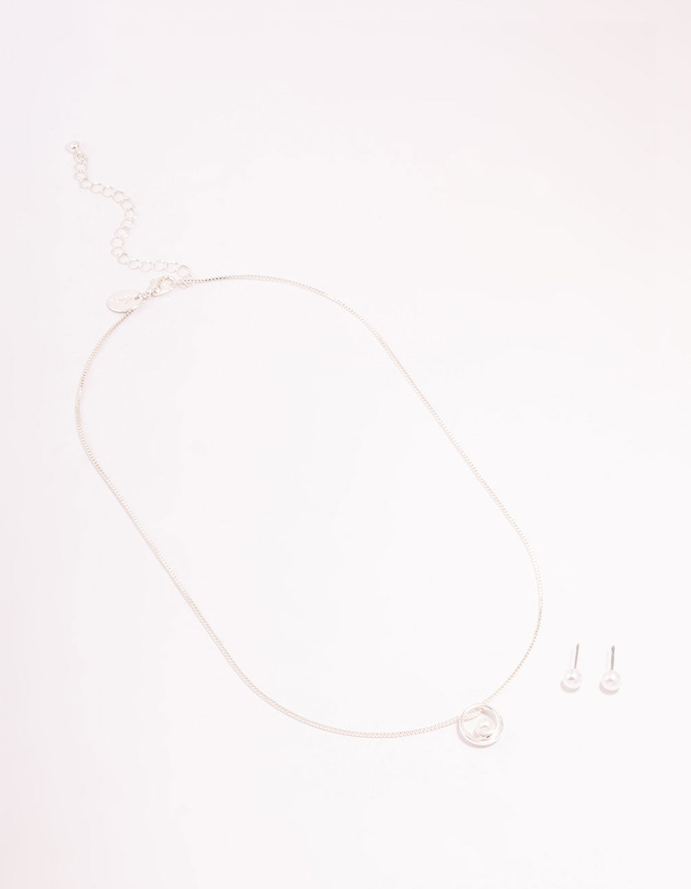 Silver Pearl Necklace & Stud Earrings Set