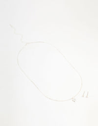 Silver Plated Cubic Zirconia Heart Necklace & Stud Earrings Set - link has visual effect only