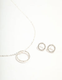 Silver Diamante Open Circle Necklace & Stud Earrings Set - link has visual effect only