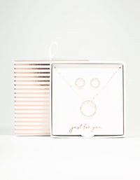 Silver Diamante Open Circle Necklace & Stud Earrings Set - link has visual effect only