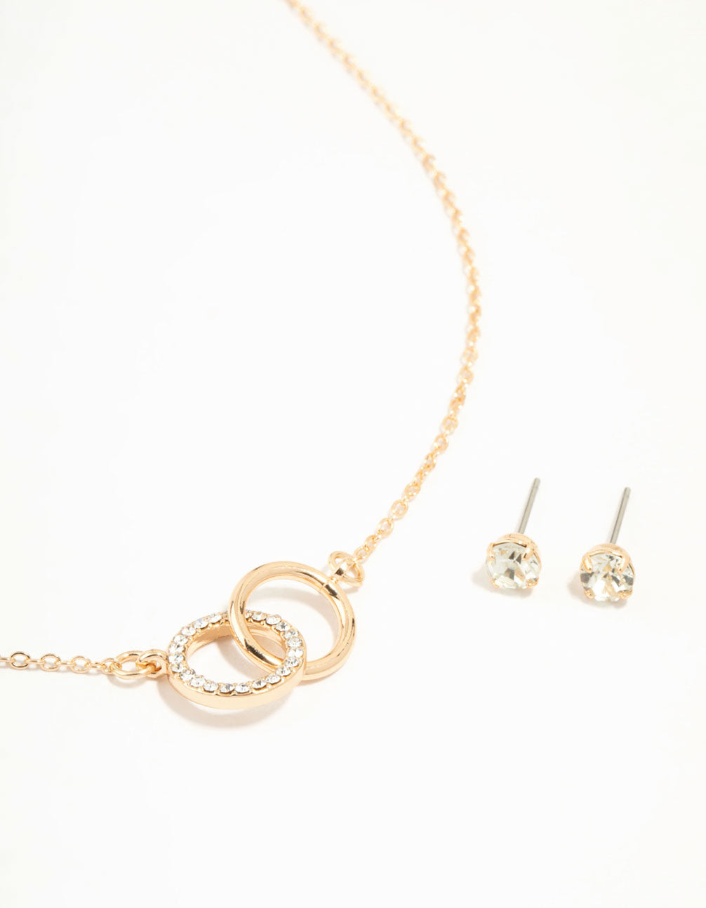 Gold Linked Circle Necklace & Stud Earrings Set