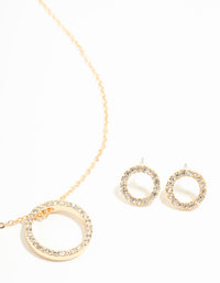 Gold Open Circle Diamante Necklace & Stud Earrings Set - link has visual effect only