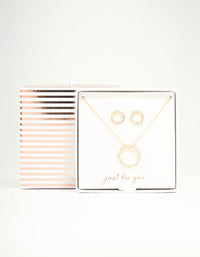 Gold Open Circle Diamante Necklace & Stud Earrings Set - link has visual effect only
