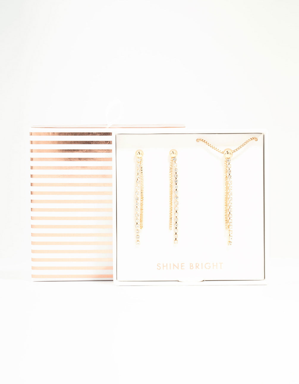 Gold Diamante Cup Chain Necklace & Earrings Set