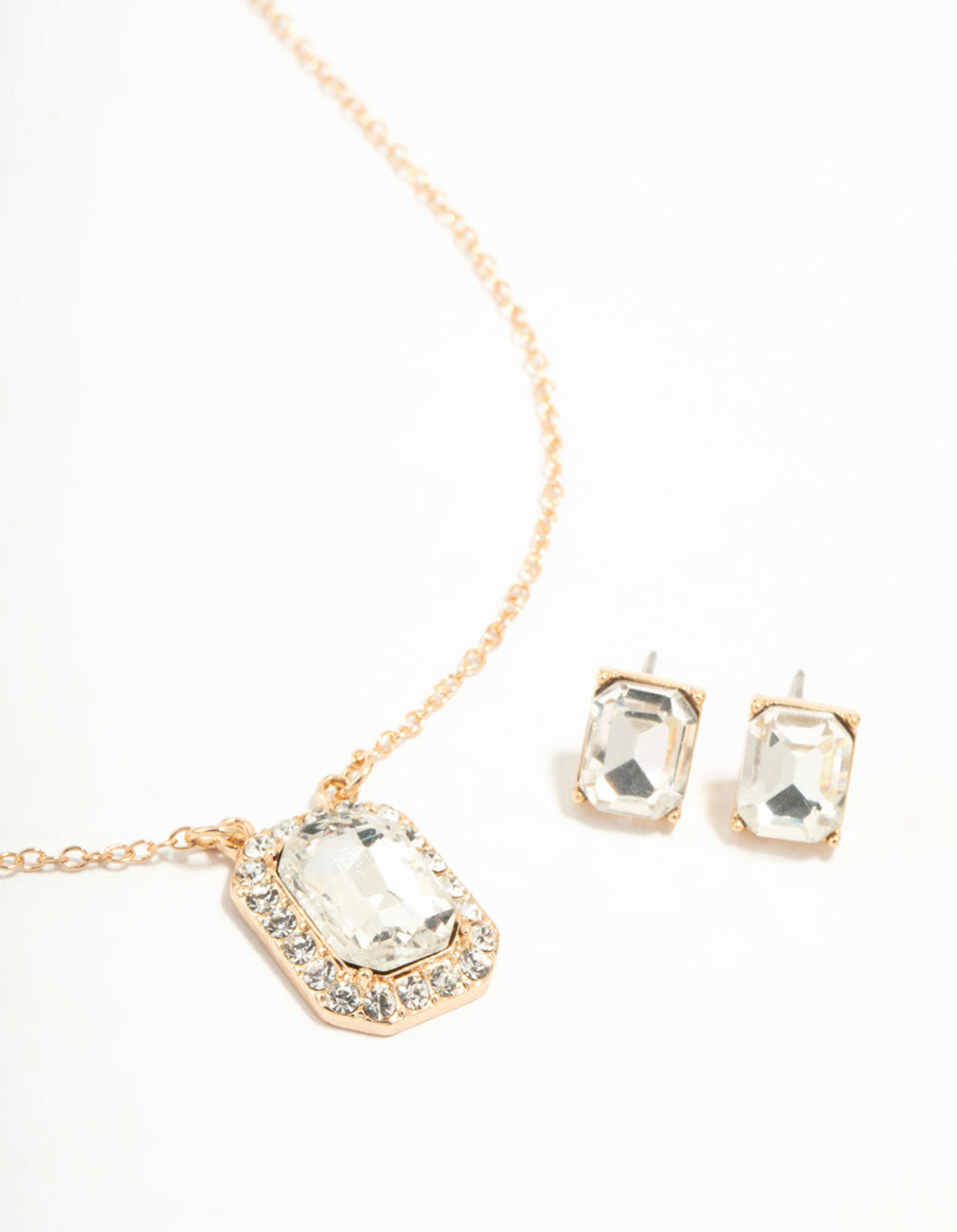 Gold Halo Diamante Necklace & Stud Earrings Set