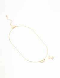 Gold Plated Linked Heart Necklace & Stud Earrings Set - link has visual effect only