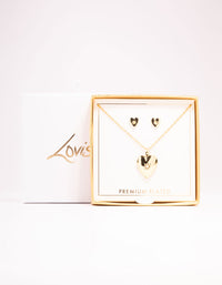 Gold Plated Heart Locket Necklace & Stud Earrings Set - link has visual effect only