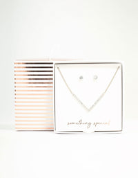 Silver Cubic Zirconia V-Necklace & Stud Earrings Set - link has visual effect only