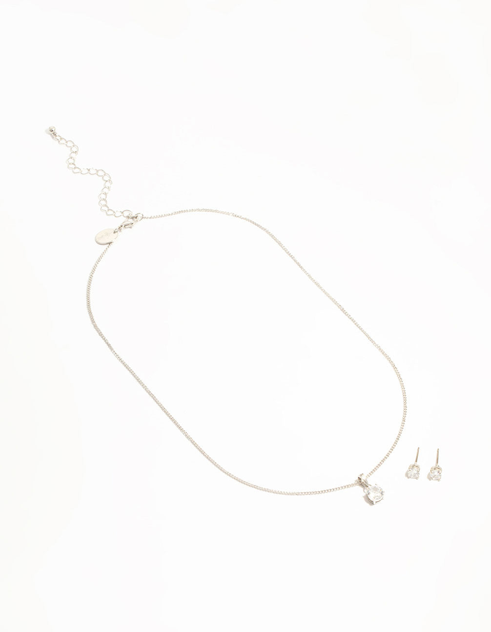Silver Cubic Zirconia Solitaire Necklace & Stud Earrings Set