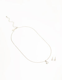 Silver Cubic Zirconia Solitaire Necklace & Stud Earrings Set - link has visual effect only
