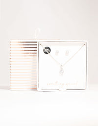 Silver Cubic Zirconia Solitaire Necklace & Stud Earrings Set - link has visual effect only