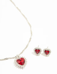 Red Heart Halo Necklace & Stud Earrings Set - link has visual effect only