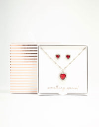 Red Heart Halo Necklace & Stud Earrings Set - link has visual effect only