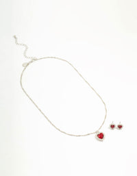 Red Heart Halo Necklace & Stud Earrings Set - link has visual effect only