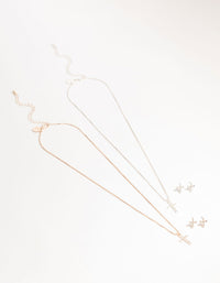 Mixed Metals Diamante Cross Necklace & Stud Earrings Set - link has visual effect only