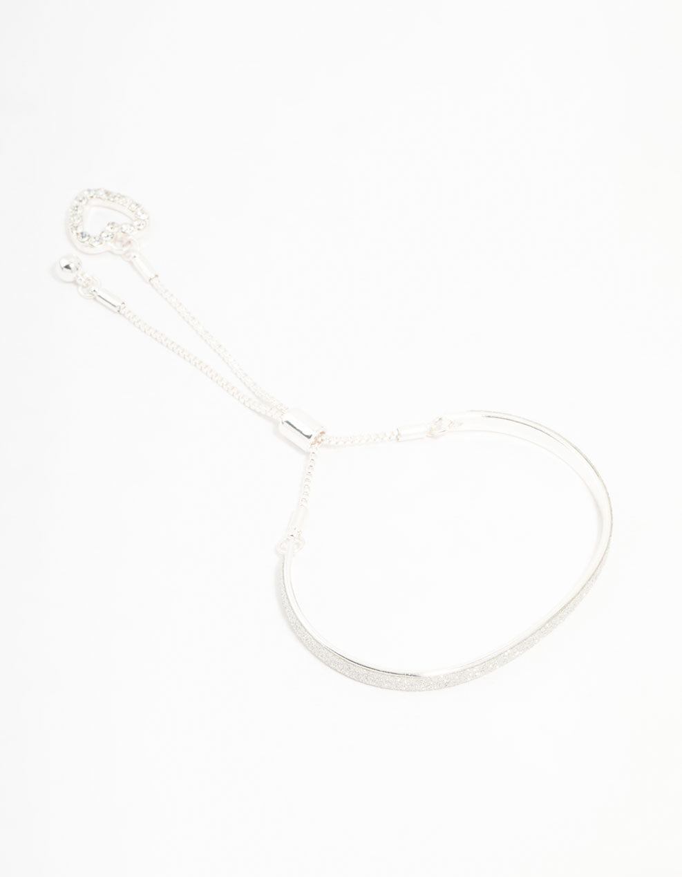 Silver Glitter & Heart Cuff  With Toggle Clasp