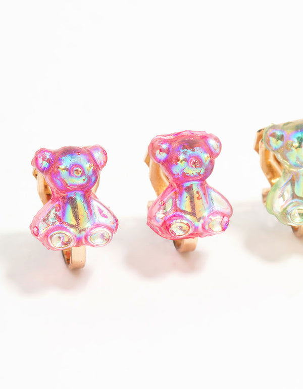 Gold Gummy Bear Clip On Earrings 5-Pack