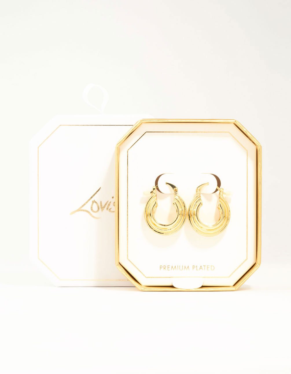 Gold Plated Wide Step Textured Hoop Earrings