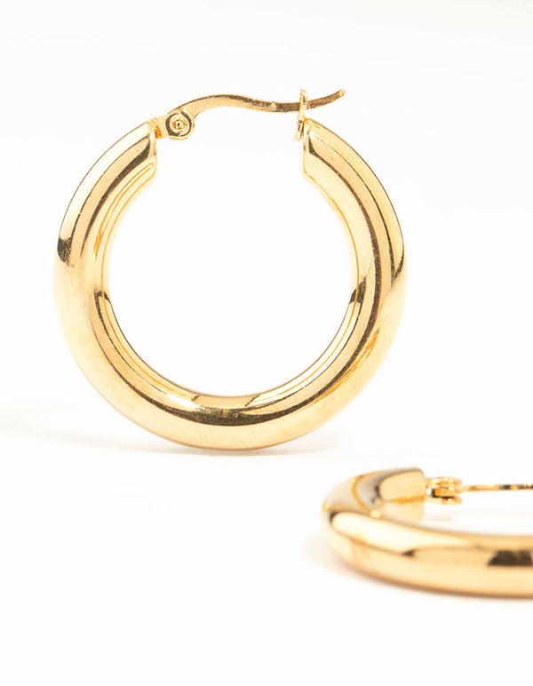 Waterproof Gold Plated Stainless Steel Large Plain Hoop Earrings