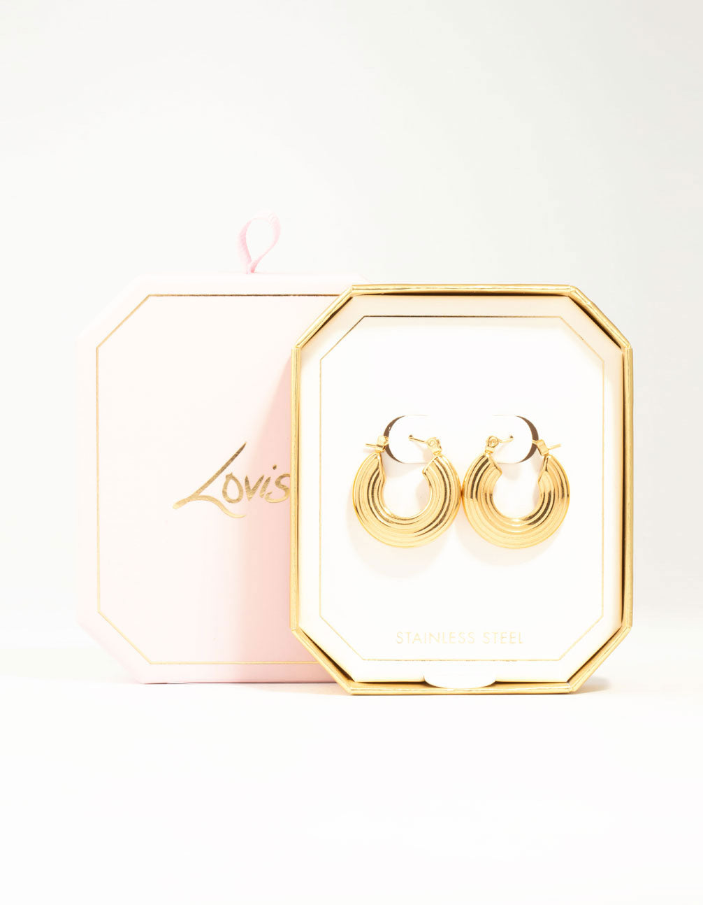 Waterproof Gold Plated Stainless Steel Wide Line Textured Hoop Earrings