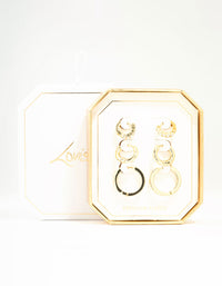Gold Plated Plain & Diamante Hoop Earrings 3-Pack - link has visual effect only