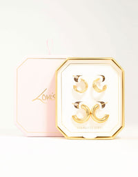 Waterproof Gold Plated Stainless Steel C Shaped Hoop Earrings 2-Pack - link has visual effect only