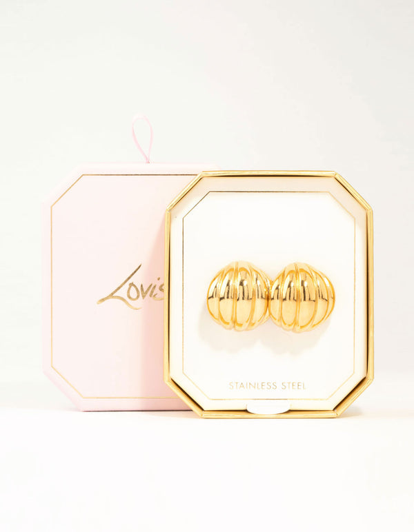 Waterproof Gold Plated Stainless Steel Round Textured Stud Earrings