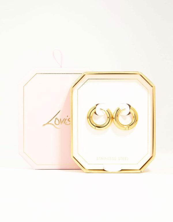 Waterproof Gold Plated Stainless Steel Small Chunky Huggie Earrings