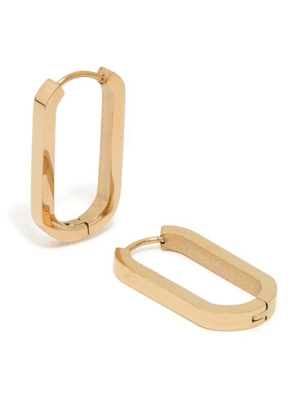 Waterproof Gold Plated Stainless Steel Oblong Hoop Earrings