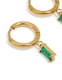 Waterproof Gold Plated Stainless Steel Green Baguette Huggie Earrings - link has visual effect only