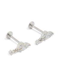 Beautifully crafted surgical steel cubic zirconia flat back studs front view - link has visual effect only