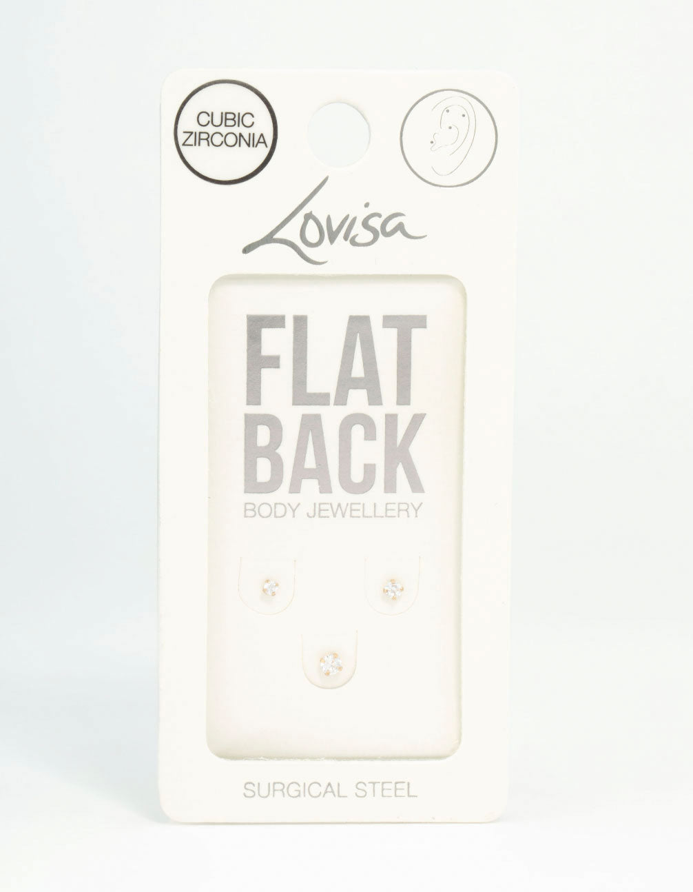 Gold Plated Surgical Steel Classic Cubic Zirconia Flat Backs 3-Pack