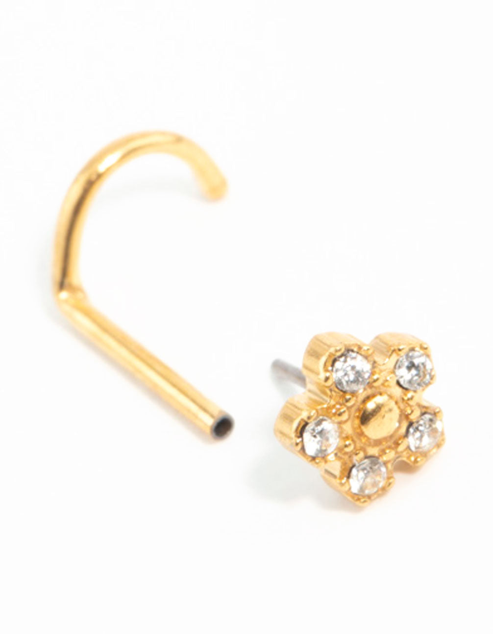 Gold Plated Surgical Steel Cubic Zirconia Flower Threadless Nose Stud