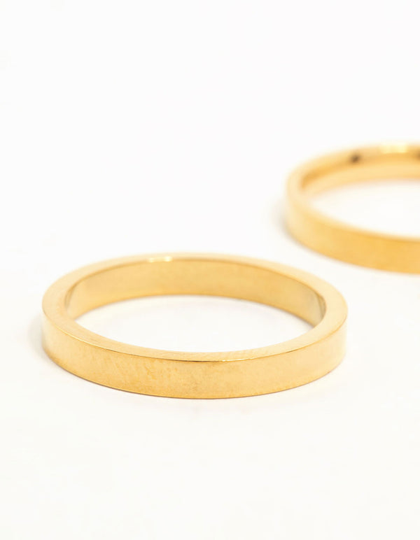 Waterproof Gold Plated Stainless Steel Cubic Zirconia Band Rings 2-Pack